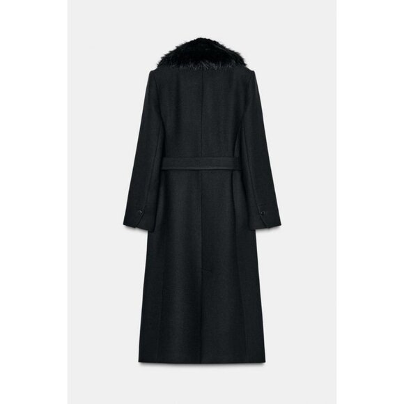 ZARA WOOL COAT WITH FAUX FUR COLLAR AND BELT - Picture 8 of 9